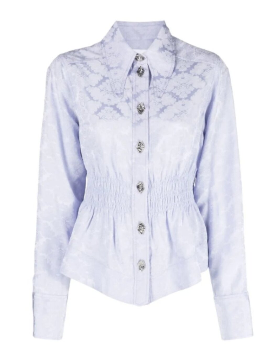GANNI Lavender Floral Satin Jacquard Blouse EU 38 US 6